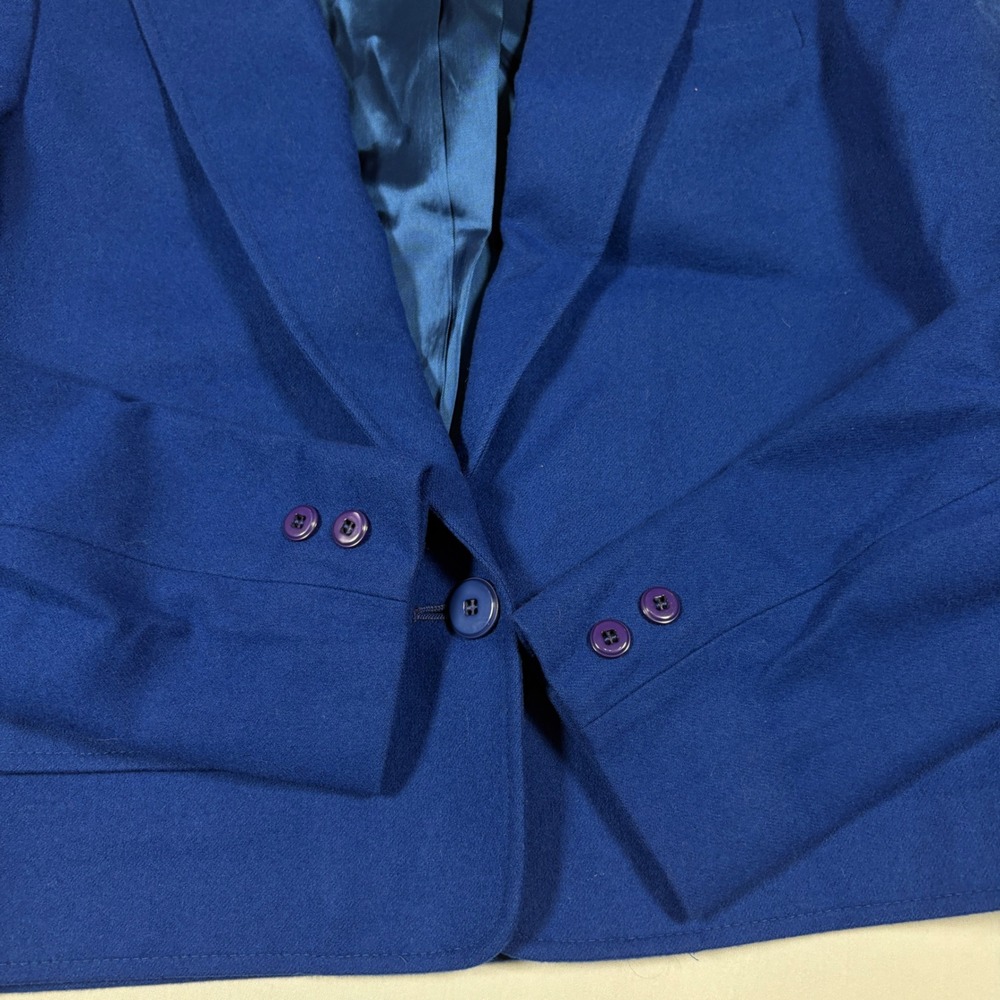 Vtg Miss Pendleton Wool Blazer Jacket Womens Royal Cobalt Blue Crop Small 4 6 - Picture 10 of 12